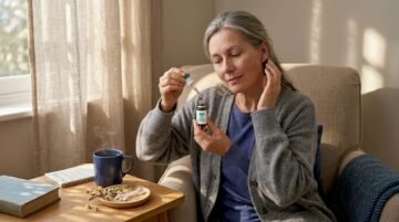 Woman applying home remedy drops to ear